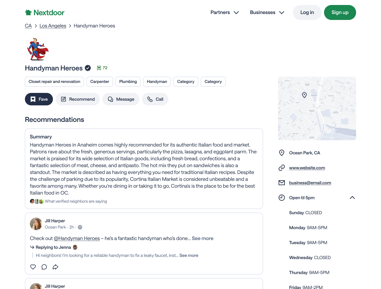 Business SEO page after redesign