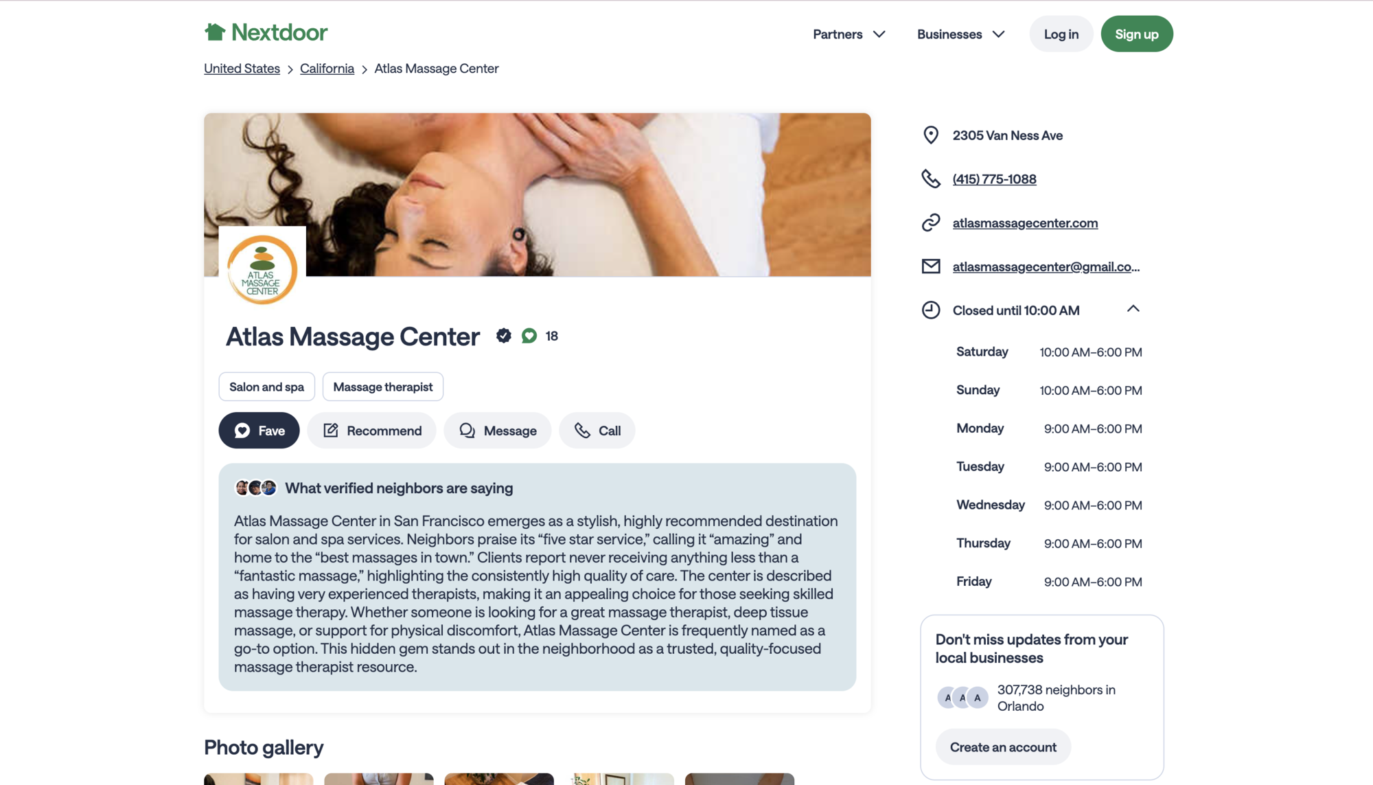 Desktop screenshot of the Business Recommendation Summary module on a Nextdoor business profile page
